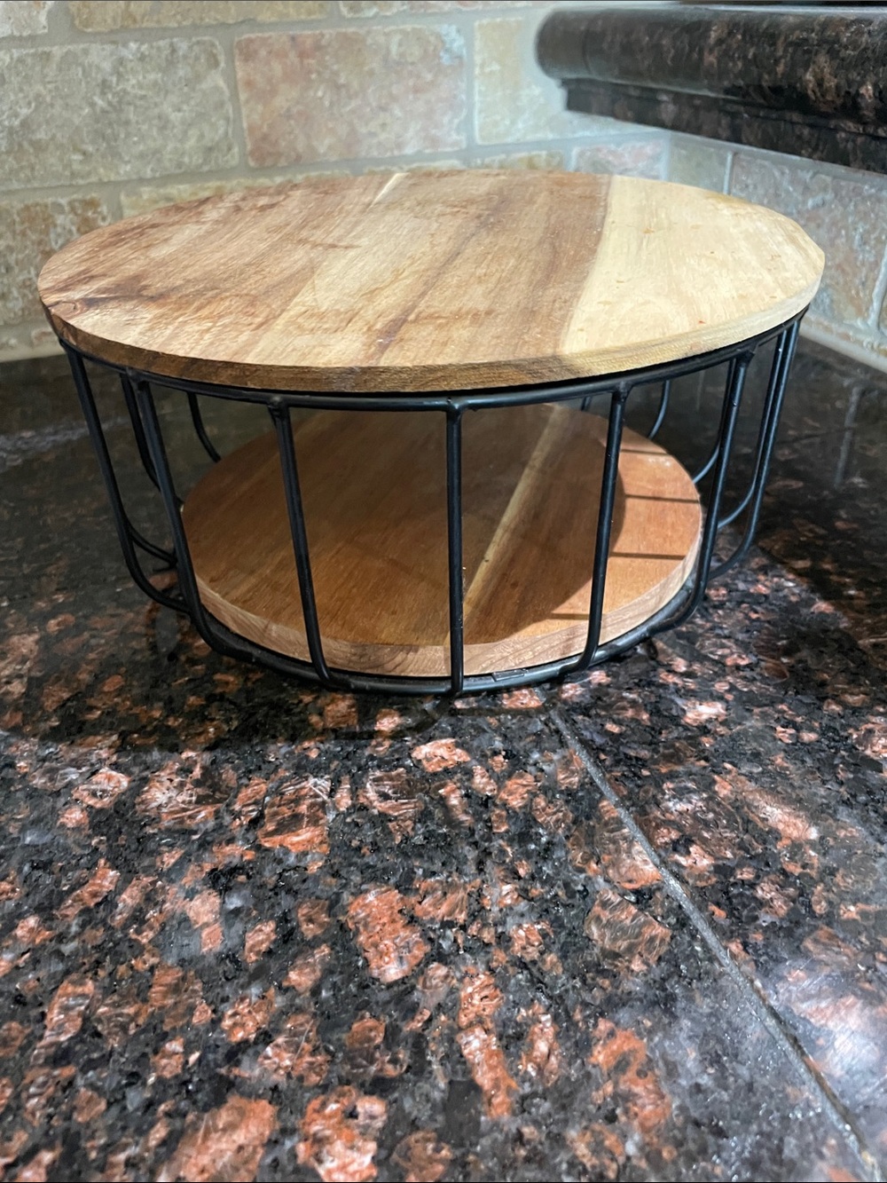Hobby Lobby Black Metal and Natural Wood Two-Tier Stand